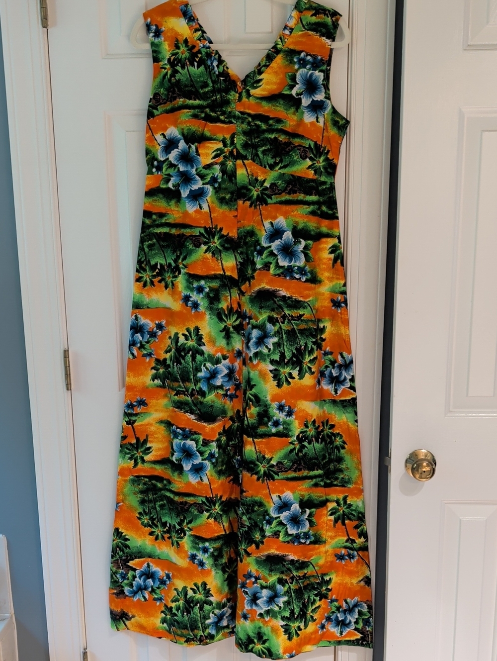 Tropical V-Neck Maxi Dress in Orange and Green